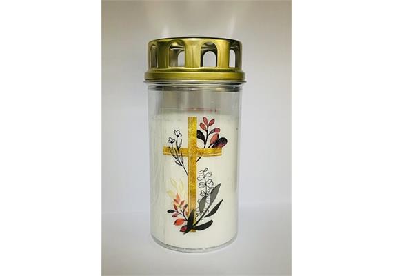 Ewiglichtkerze mit Motiv "Goldkreuz"