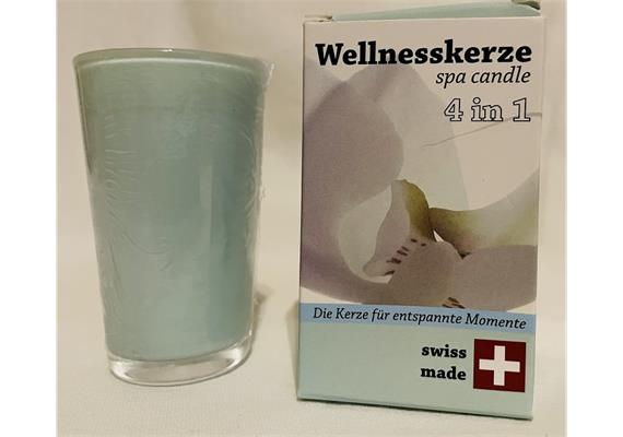 Wellnesskerze im Glas 50/90 mit Duft ocean (türkis